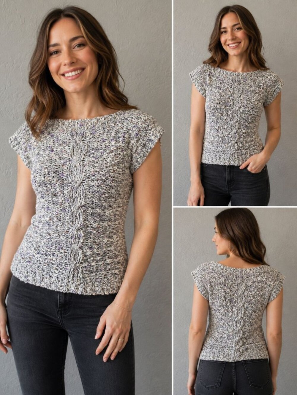 J.J. Browne chunky confetti knit cap-sleeve top Size S Boat Neckline Vintage